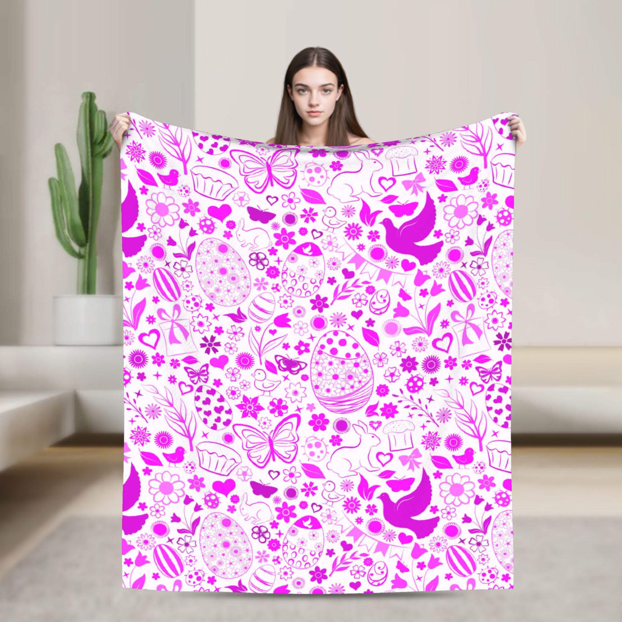 

Cheerful Easter Rabbit Blanket Winter Warm Soft Throw Blanket For Girls Home Decor Flannel Bedspread Bed Cover 75x100cm