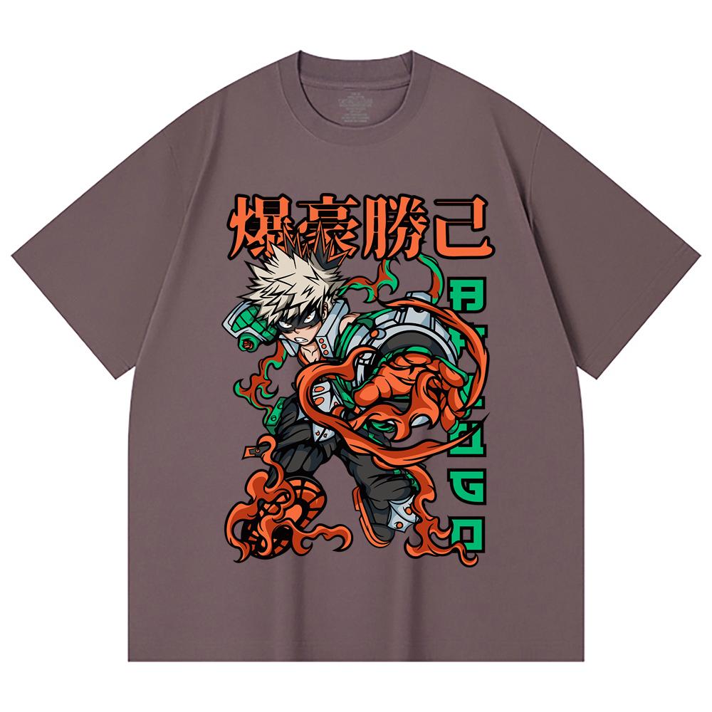 230 Gsm 100% Cotton My Hero Academia V14 Bakugo Print Unisex Heavy Cotton T Shirt