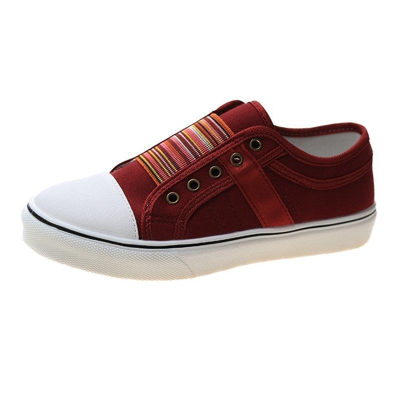 Large Size Women's Shoes New Elastic Round Head Canvas Shoes Women Casual Flat Single Shoes