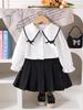 European & American Toddler Outfit: White Long-Sleeve Shirt + Black Skirt