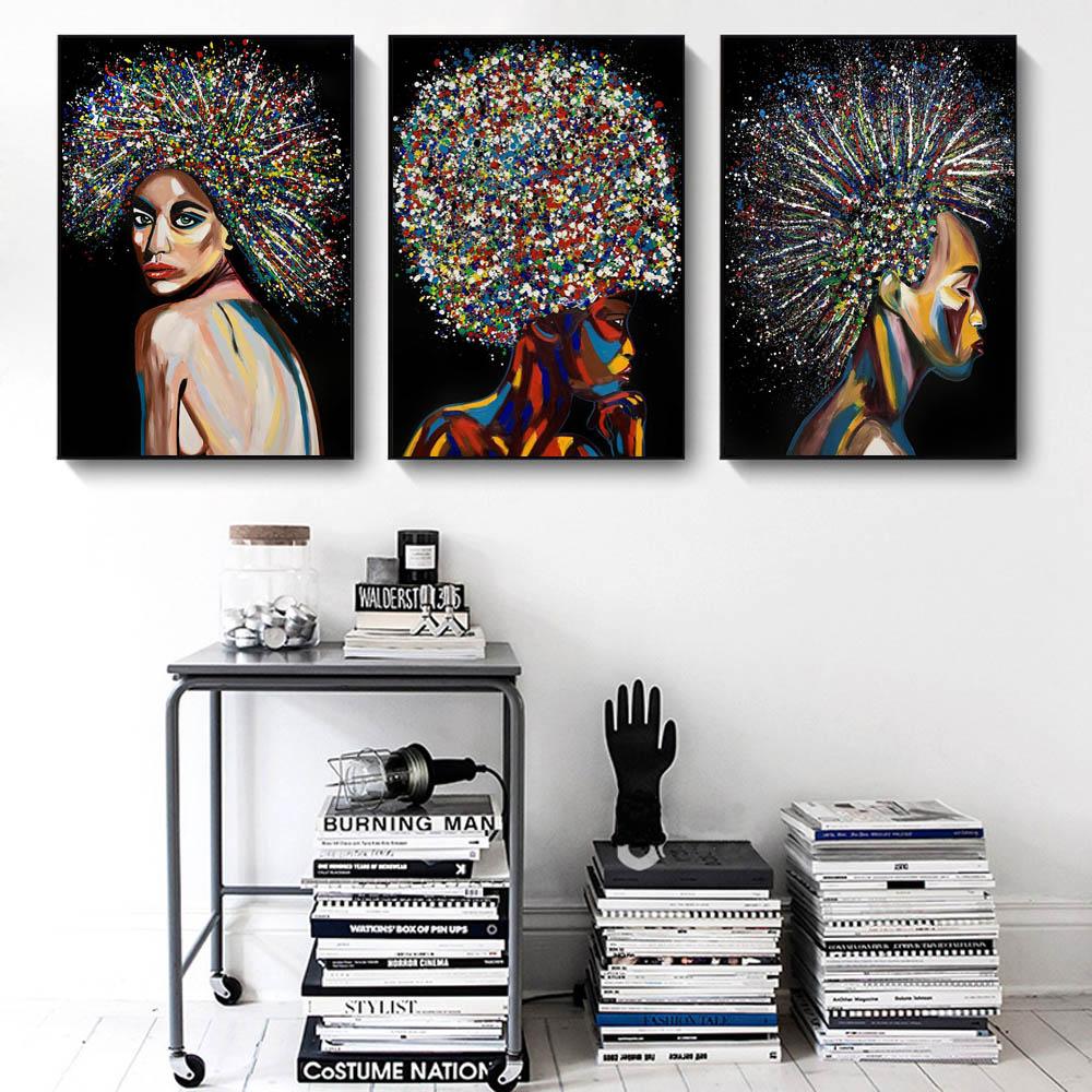 New Nordic Graffiti Art Figure Canvas Painting Unique Hairstyle Fashion Model Poster Office Living Room Home Decoration Mural No Frame