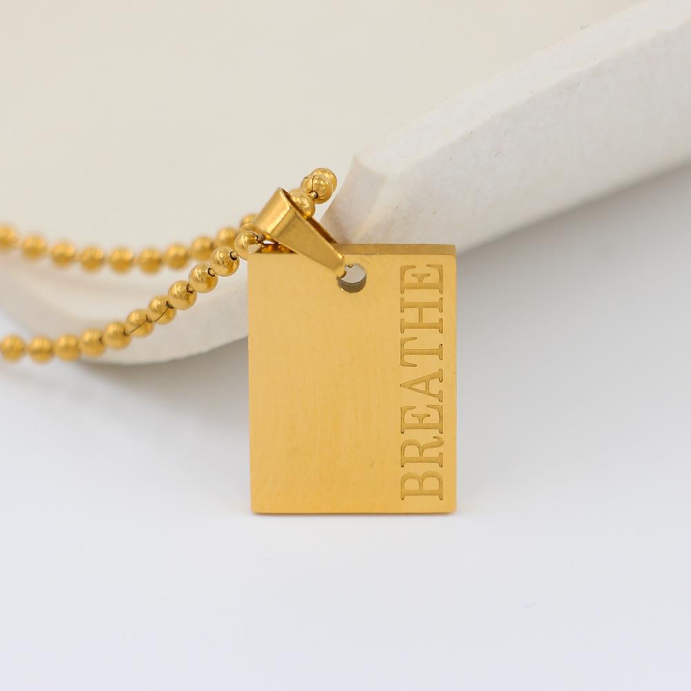 English Letter Square Pendant Stainless Steel Necklace - Vacuum Color Retention YS21