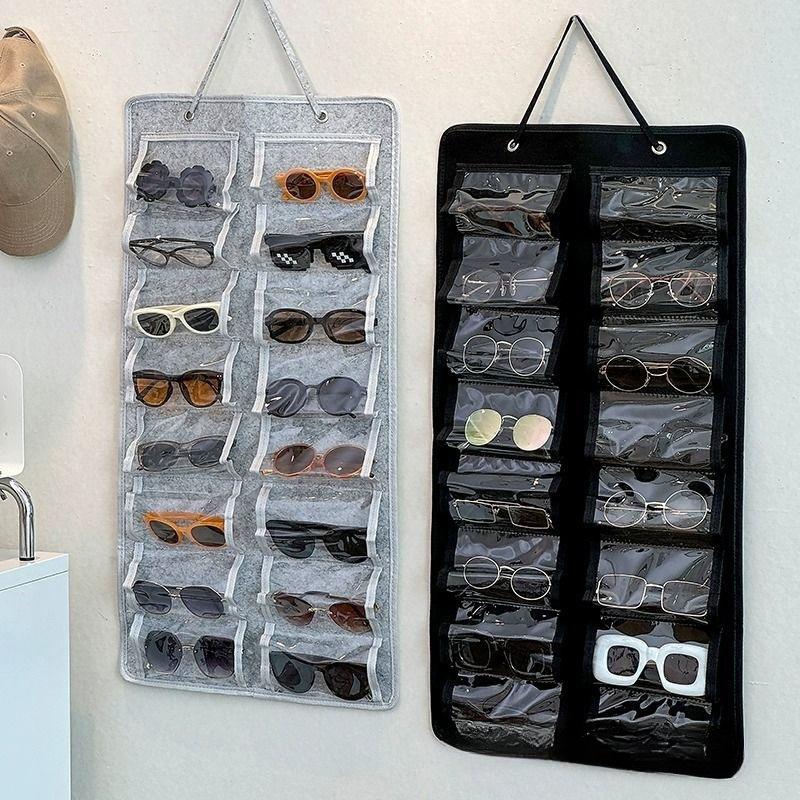 16Slots Felt Eyeglasses Stand Holder Dust Proof Wall-Mounted Pocket Storage For Sunglasses Glasses Display Hanging Bag Organizer