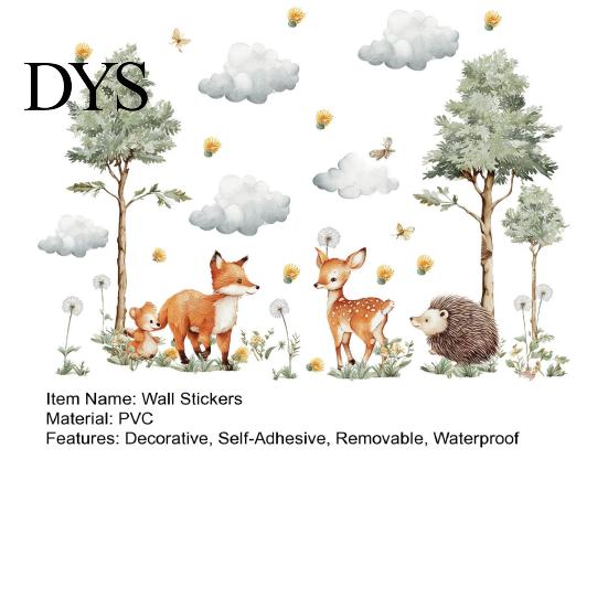 Gentle Healing Style Wall Decor Watercolor Forest Animals Stickers, Cute Fox Deer Hedgehog PVC Waterproof Decals, Low Saturation Cartoon Stickers Peel