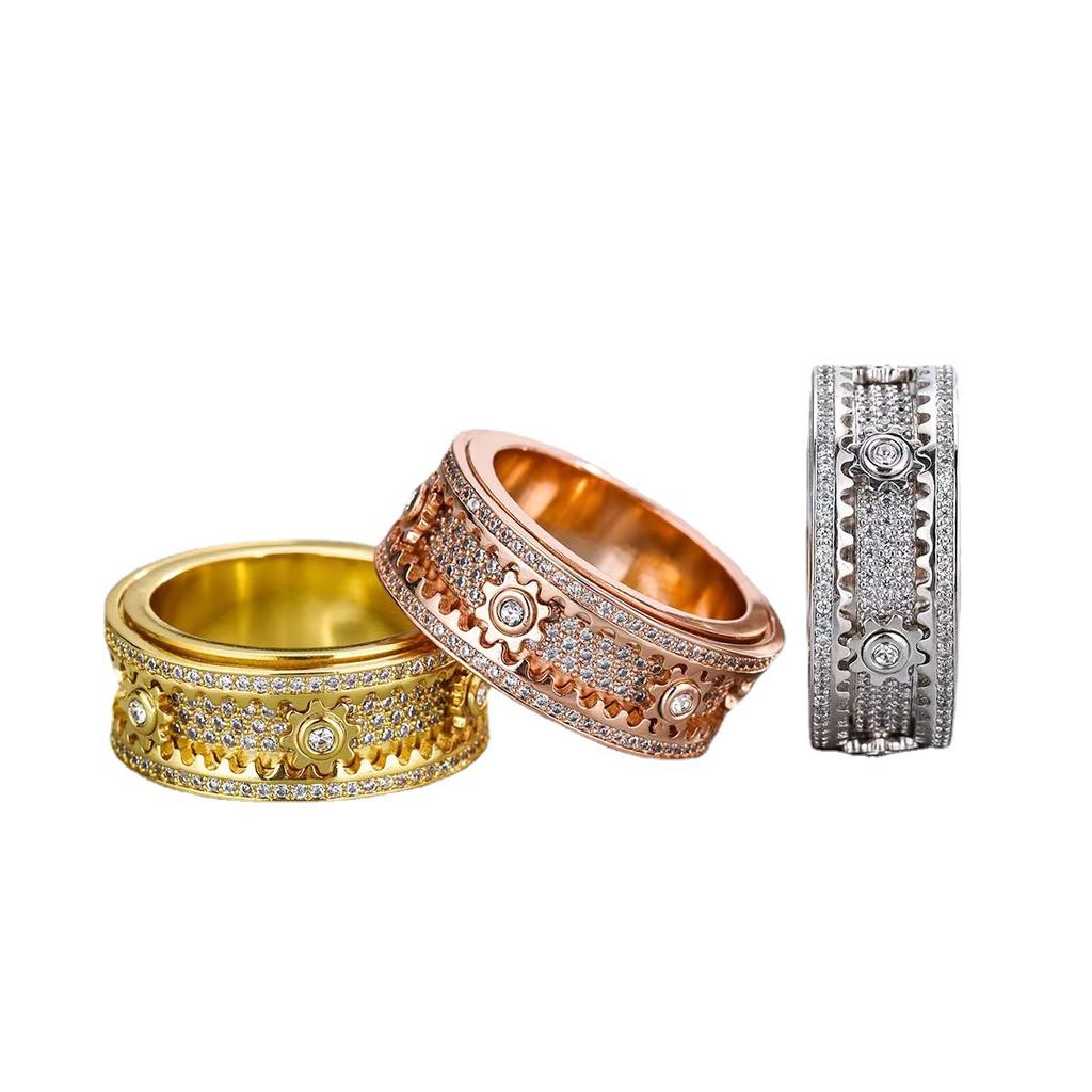 New Gear Ring with Rotatable Starry Sky for Male and Female Couples Rotating Mechanical Ring