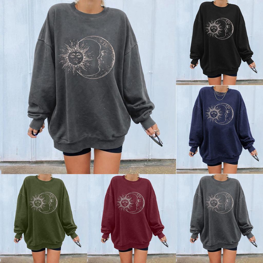 Women's Casual Sun  Printing Long Sleeve Sweatshirt Pullover Blouse Tops