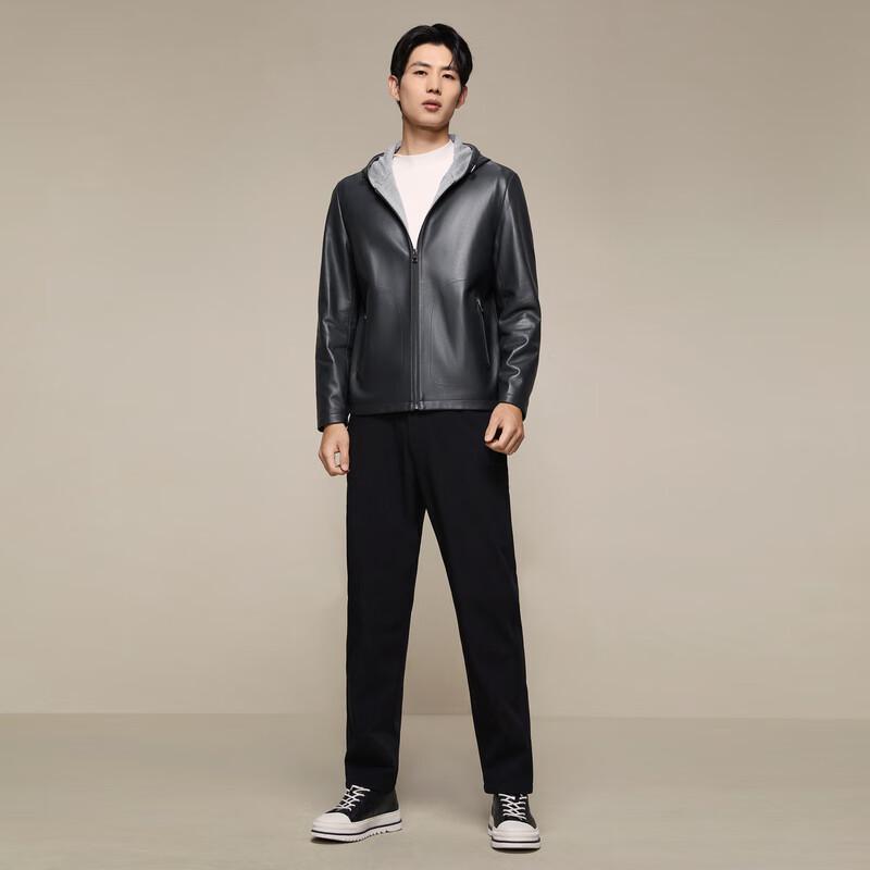 Qipai Men's Hooded Business Casual Leather Jacket