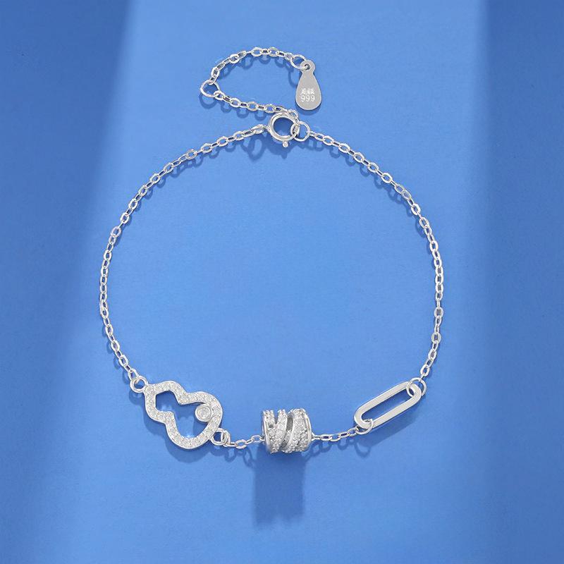 S999 Sterling Silver Gourd Slim Waist Bracelet – Elegant and Versatile Women's Light Luxury Style.