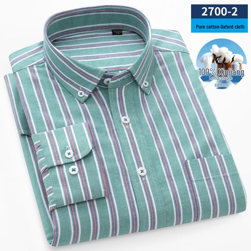 

Мужская полосатая хлопковая оксфордская рубашка с длинным рукавом на пуговицах Size 45