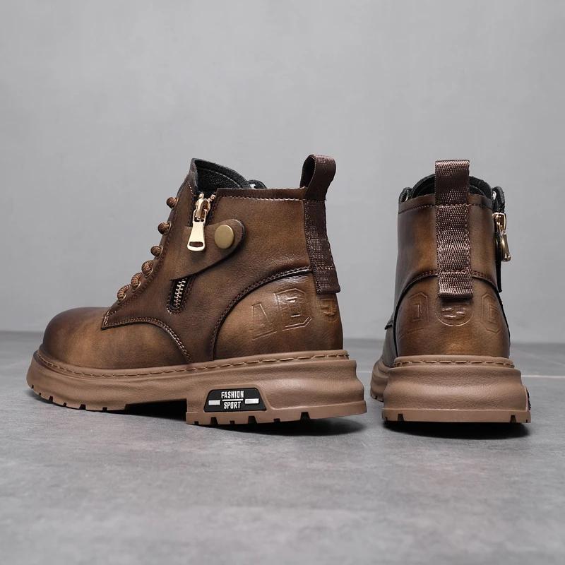 New Chelsea High Quality Male Casual Ankle Boots Genuine Leather Mens Shoes High-top Fashion Waterproof Motorcycle Boots Oxfords