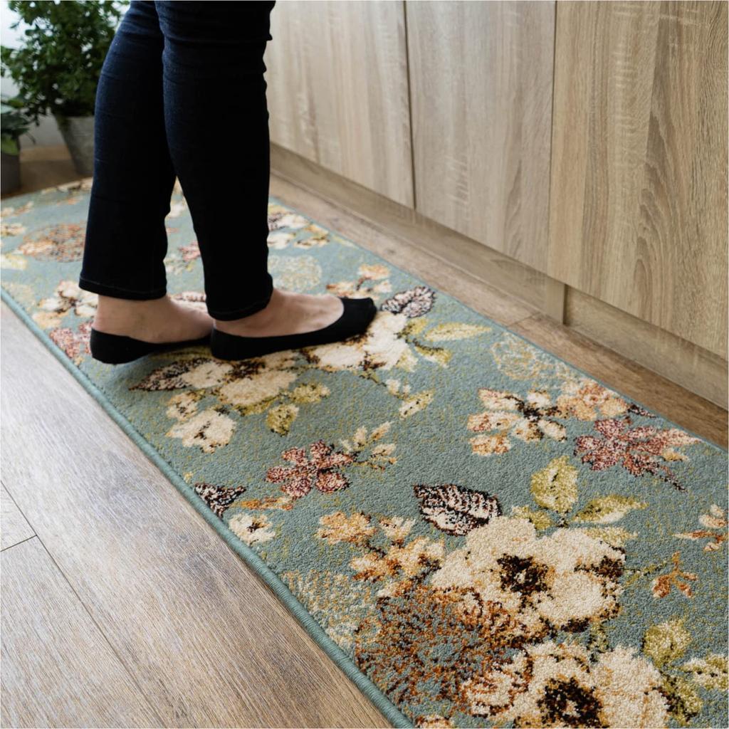 sayang sayan Flower Floral Pattern Kitchen Mat Fleur 50x240 Blue Wilton Weave Rug