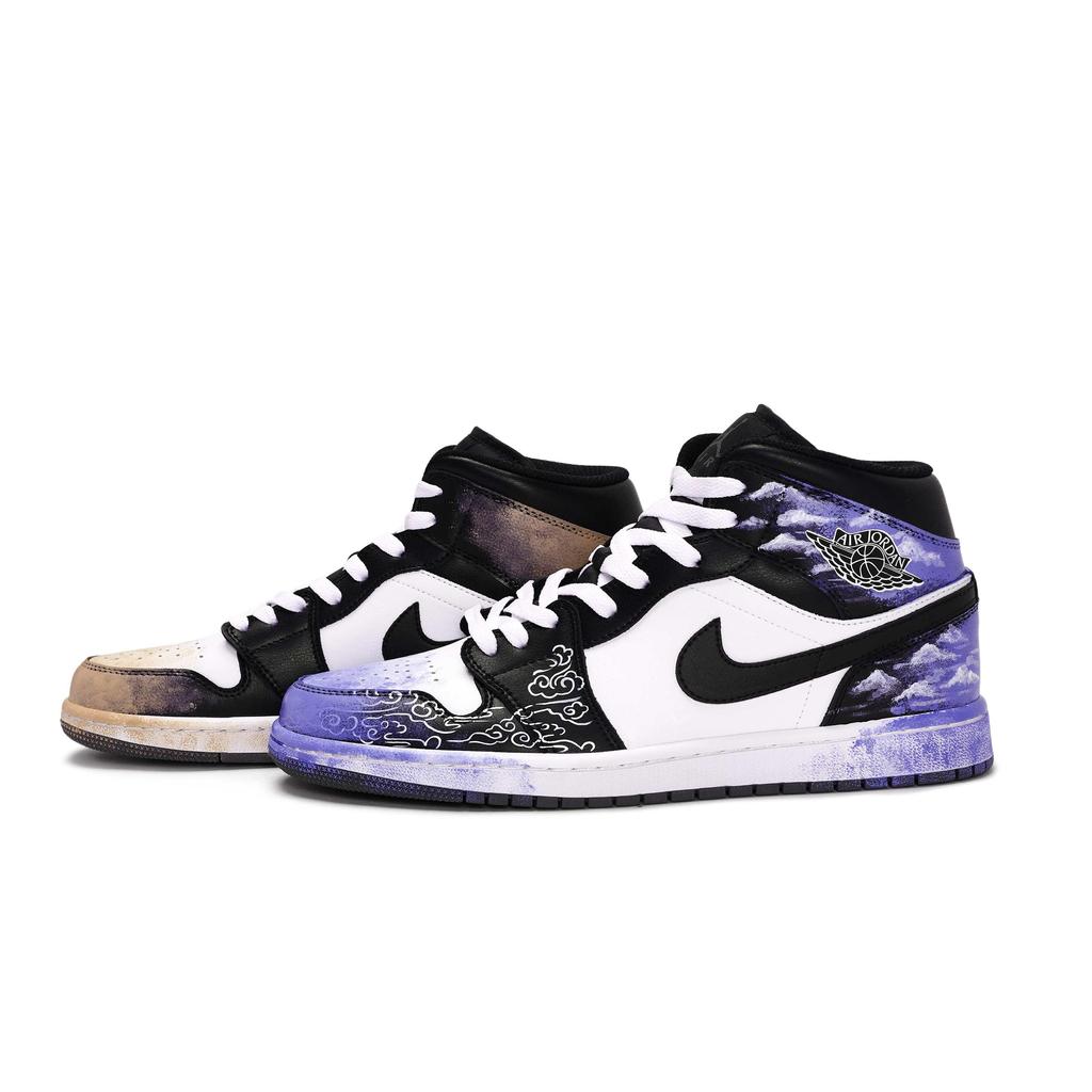 Jordan Air Jordan 1 Vintage Basketball Shoes Unisex Mid Top Black/White/Purple/Orange DQ8426-001(Team80-S-BOX)