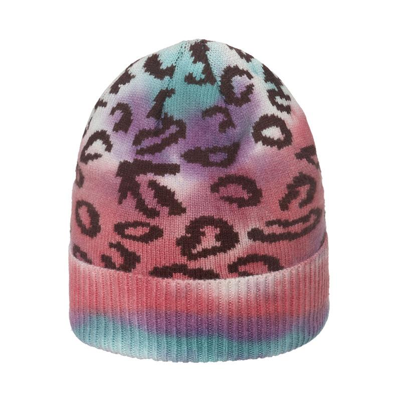

Cross-border Amazon autumn and winter new wool hat female tie-dye gradual change color ear protection leopard print warm knitted hat adult M（56-58cm）