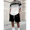 Men's Casual Striped T-Shirt & Shorts Set Summer Breathable Two-Piece Outfit for Beach, Vacation & Outdoor Leisure