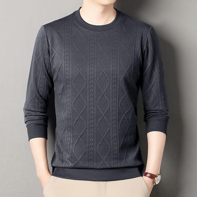 Men's New Autumn Round Neck Jacquard Sweatshirt Long-sleeved T-shirt Knitted Inner Layer