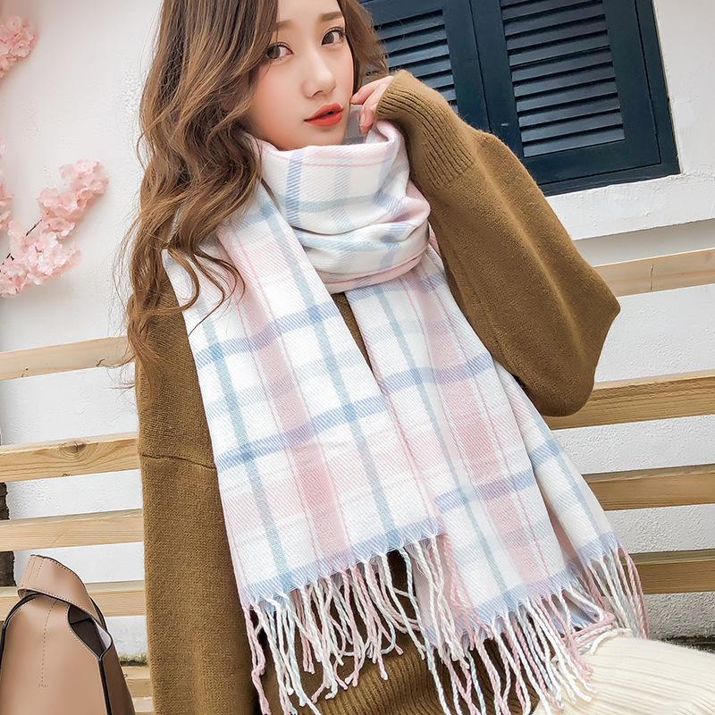 New Korean-Style Plaid Scarf: Warm, Thickened Autumn/Winter Shawl for Women & Students - Cute Internet Celebrity-Inspired Neck Warmer