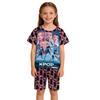 Fashion Fun Cartoon Devil Hunter Print Kids T-shirt and Shorts 2 Piece Set Summer Casual Outdoor Boy's and Girl's Outfit Set