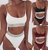 Sexy Twopiece High Waist Bikini Swimsuit Lady Beach Color Sequins Solid