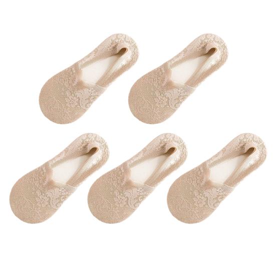 5 Paar Damensocken Elastisches Flaches Design Spitzenverzierungen Socken mit Bündchen Niedriger Schnitt Sommersocken Tägliches Tragen