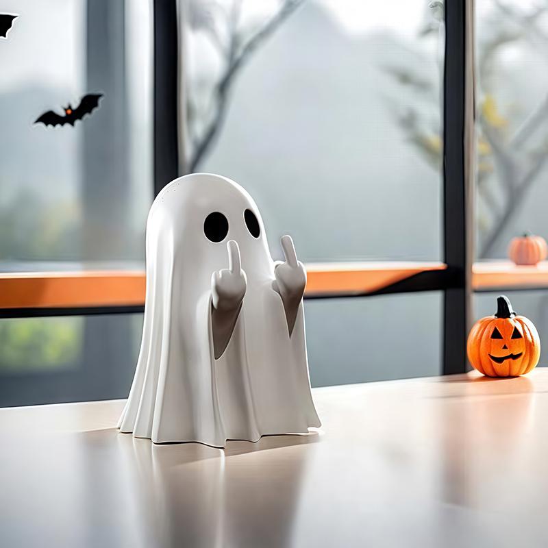 New Cute Middle Finger Ghost Statue Creative Halloween Cute Ornaments Black and White Festival Decoration Home Table Ornaments