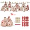 24pcs Linen Christmas Gift Bags with Gilded Christmas Patterns Chocolate Candy Packaging Gift Bags Drawstring Bags