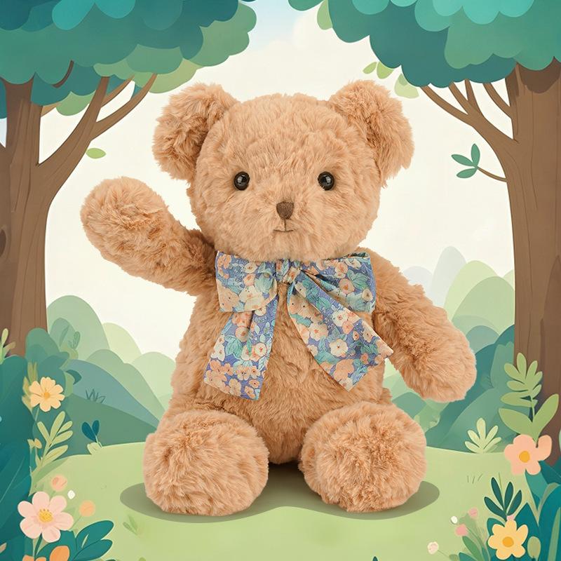 Bow Broken Flower Baby Cuddly Bear Plush Toy Short Pile Material Kids Gift Doll