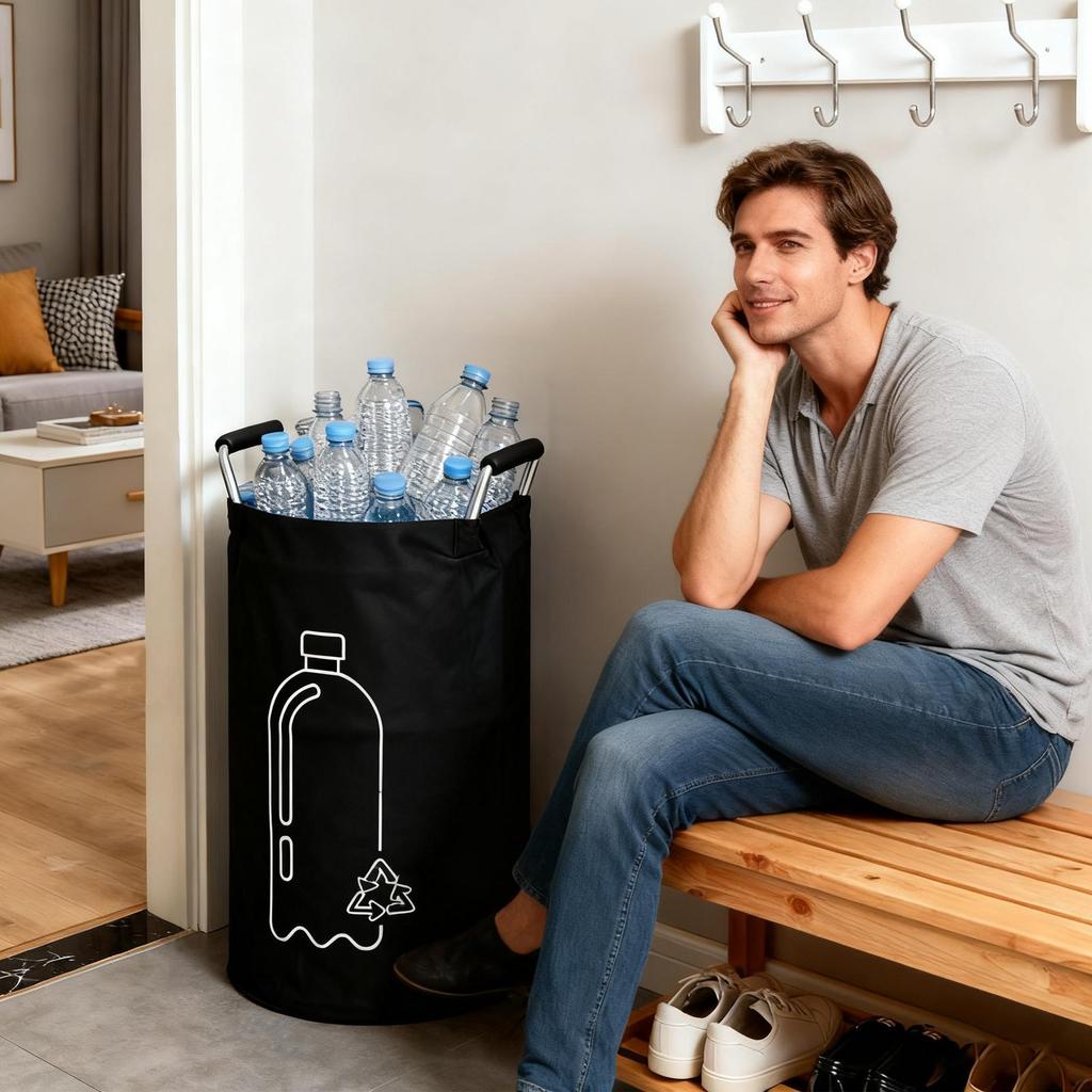 Recycle Bin For Kitchen Foldable 82L Deposit Bottle Collection Recycling Trash Can With Aluminum Handle For Office Bedroom