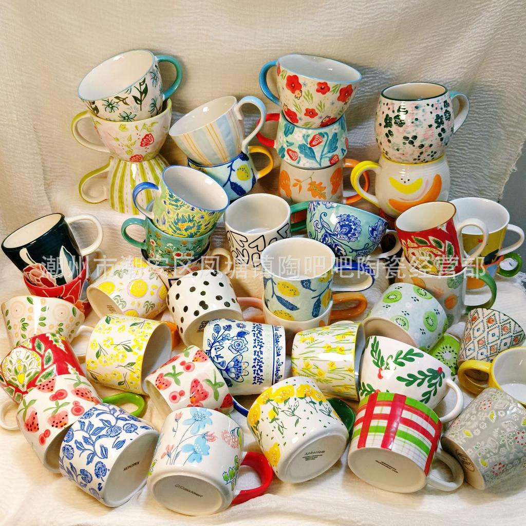 Last Single Hand Color Ceramic Korean Cup Underglaze Color High Value Household Water Cup Office Cup