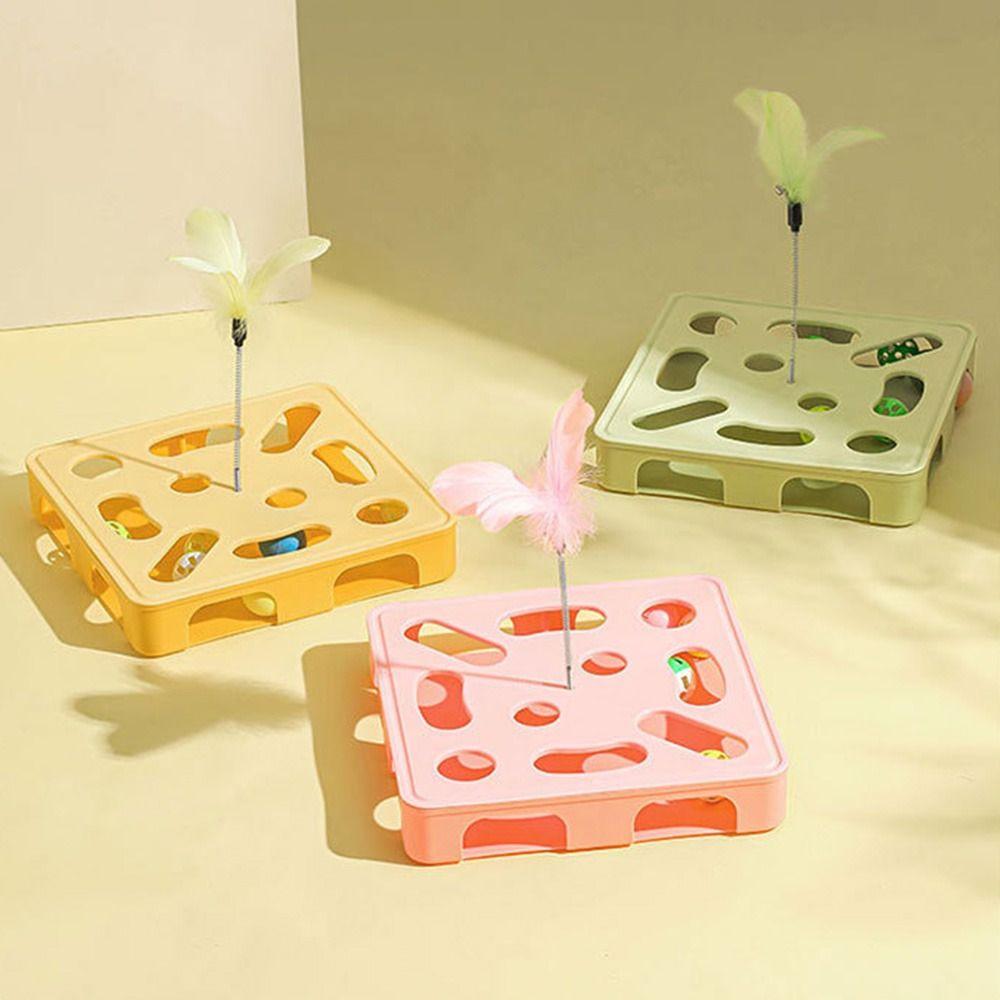 Creative Interactive Cat Puzzle Box Funny Plastic Cat Exercise with Feather and Balls Detachable Cat Teasing Box Cat Training