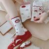 Bow Socks Mid-Leg Socks Trendy Summer Thin Korean Cartoon Red Apple Cotton Stacked Stockings