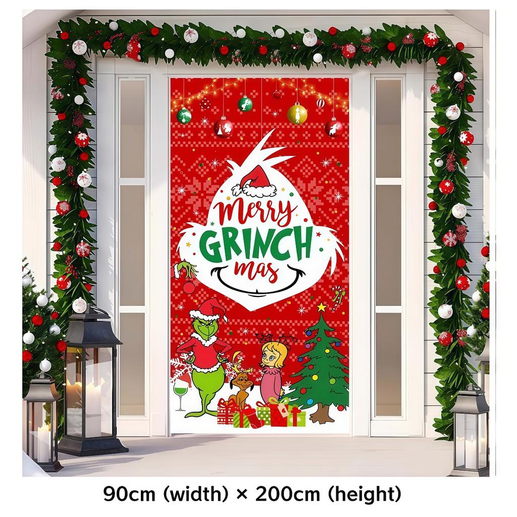 Grinched 90X200Cm Christmas Door Decoration Green Monster Merry Xmas Backdrop Christmas Door Cover New Year Party Supplies