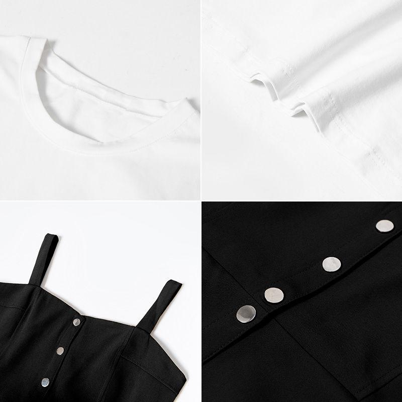 Robes d'été pour femmes, haut à manches courtes et robe à bretelles longues, ensemble deux pièces, tenues de grande taille