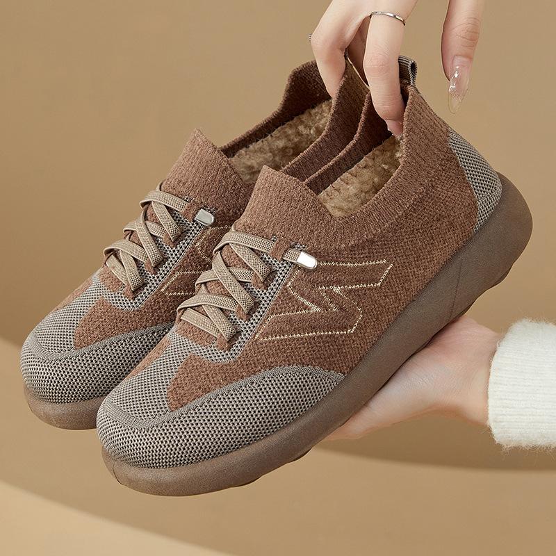 

Женские зимние теплые вязаные кроссовки на платформе с подкладкой из искусственного меха, повседневная нескользящая обувь для ходьбы для женщин, удобные короткие ботинки на шнуровке для снега 35 серый