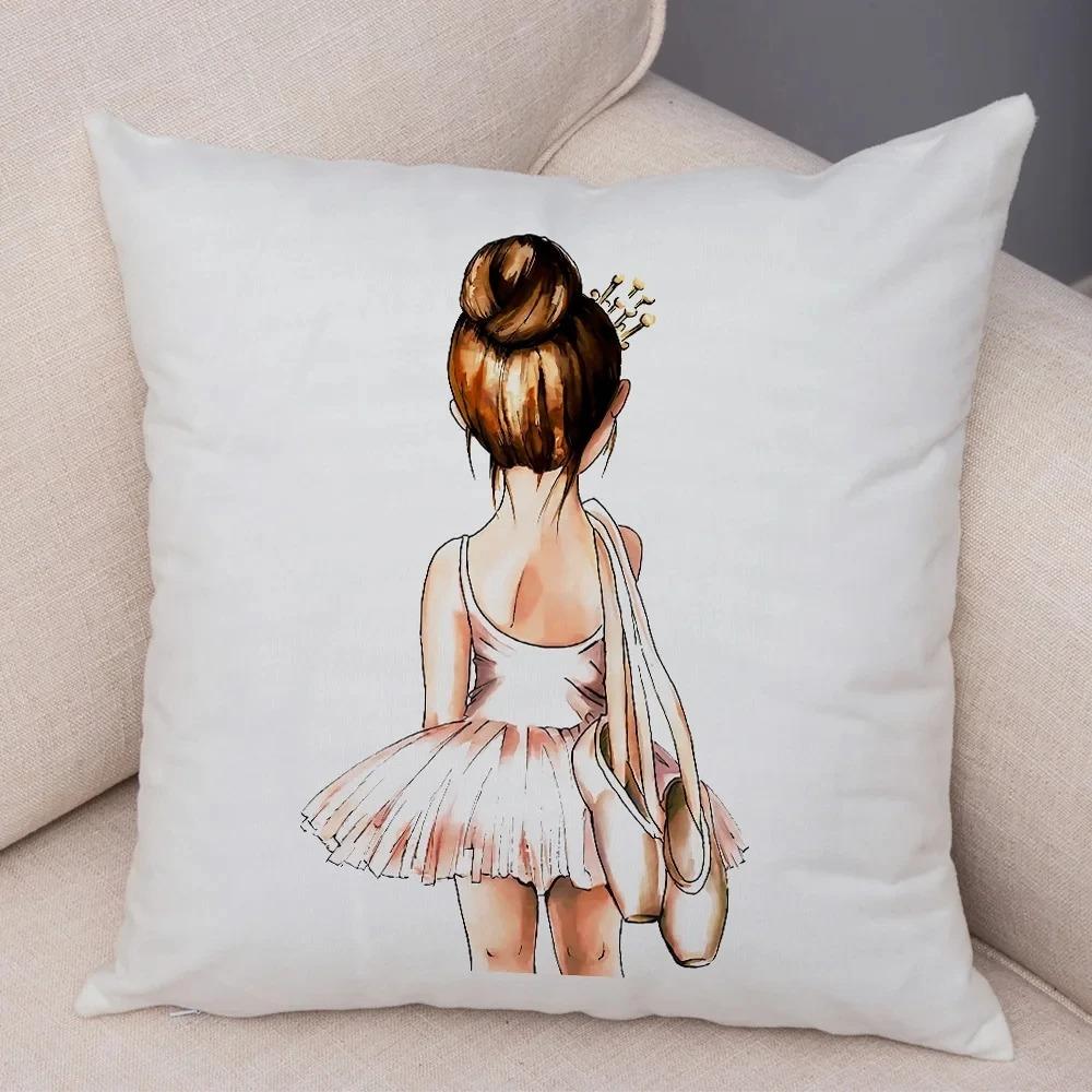 Cute Cartoon Sofa Pillowcase Home Soft Peach Skin Pillowcase Nordic Style Decoration Pink Ballet Girl Cushion Cover