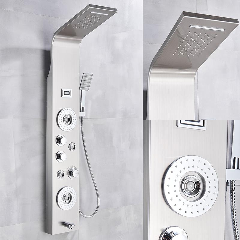 ALENARTWATER Bathroom Shower Panel LED Waterfall Shower Water Top Spray Temperature Display Faucet Back Massage with Water Tap