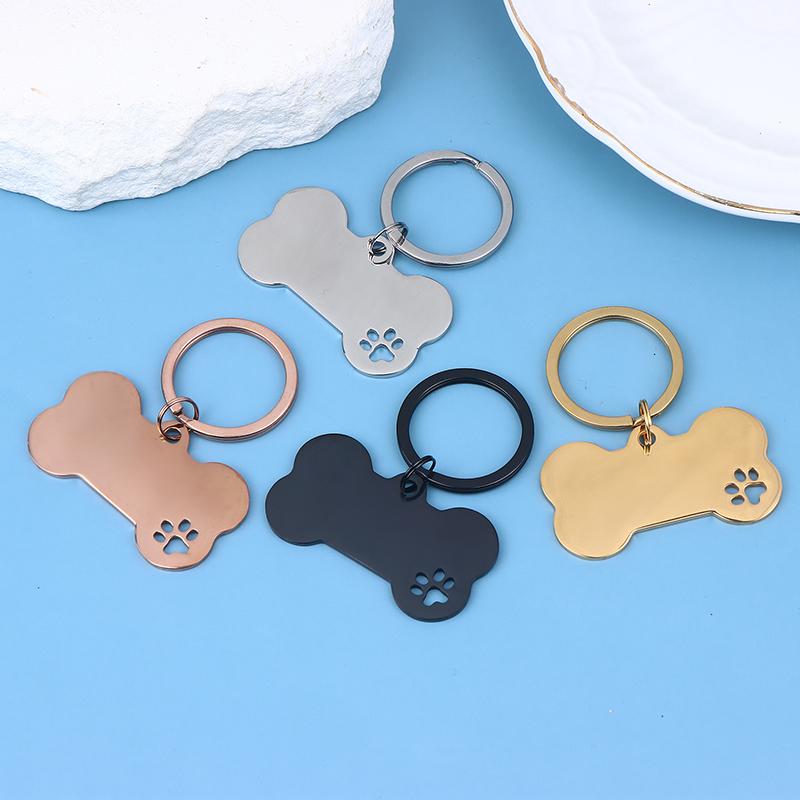 1Pc Abstract Dog Footprint Keychain Name And Text Tags Cat Dog Id Tag Name With Cute Symbols Bone Shaped Pet Nameplate