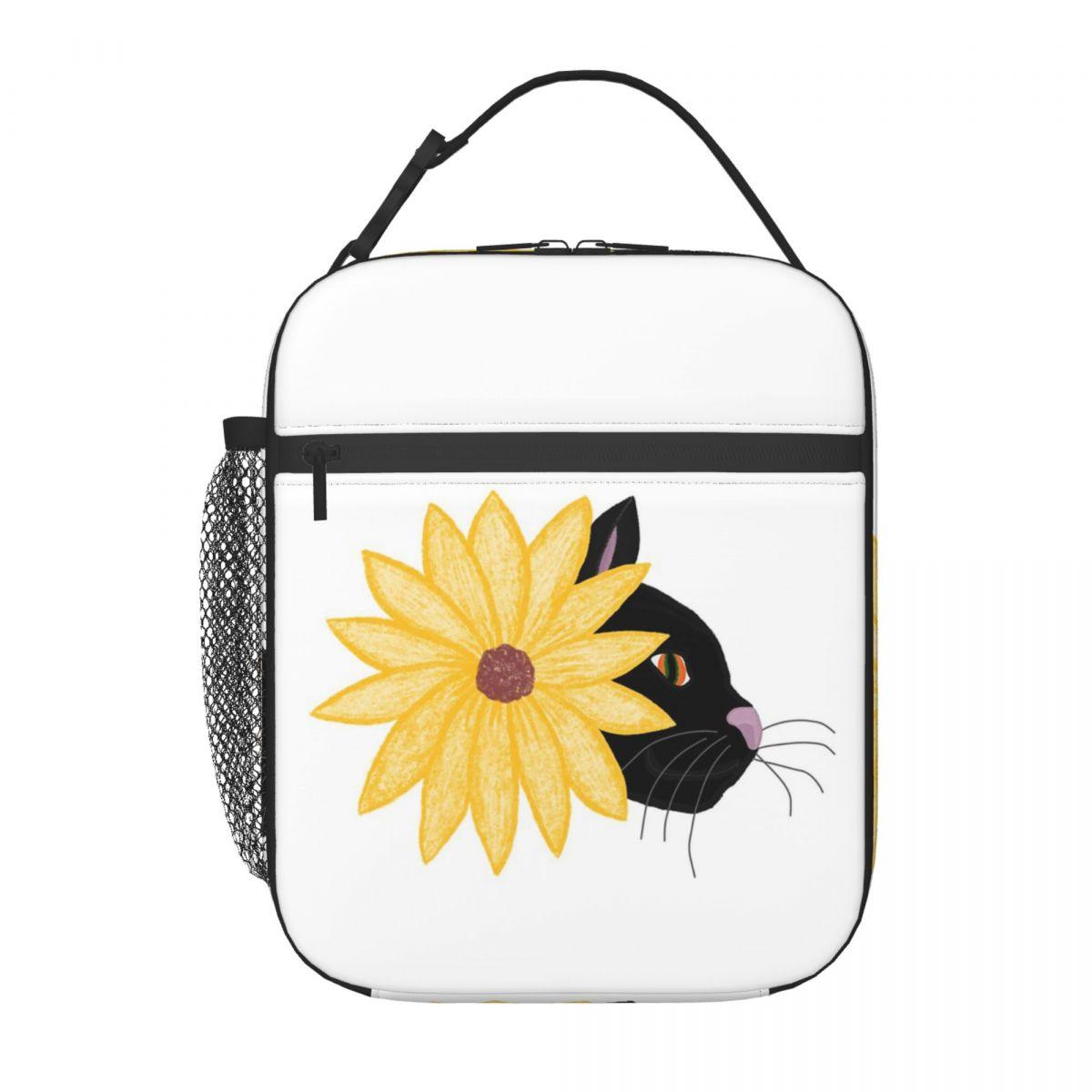 

Black Cat In Flower Bushes Insulated Lunch Bag for Kids School Cooler Thermal Food Box Tote Portable Lunch Boxes Container One Size
