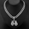 Guantoni da Boxe Hip Hop Full Diamond Ciondolo in Lega Collana Cuban Chain alla Moda Personalità Gioielli da Uomo