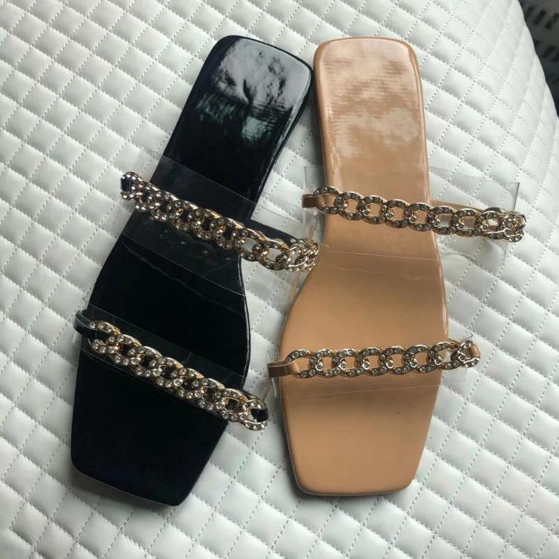 Jaro/léto Dámské Dvouvrstvé Kamínkové Průhledné PVC Venkovní Univerzální Ploché Protiskluzové Dámské Plážové Pantofle