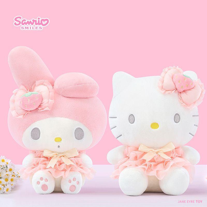 Sanrio Licensed Hello Kitty My Melody Plush Doll Cute Bow Lace Skirt Stuffed Toy Soft Fluffy Cartoon Valentine Gift For Girl Fan