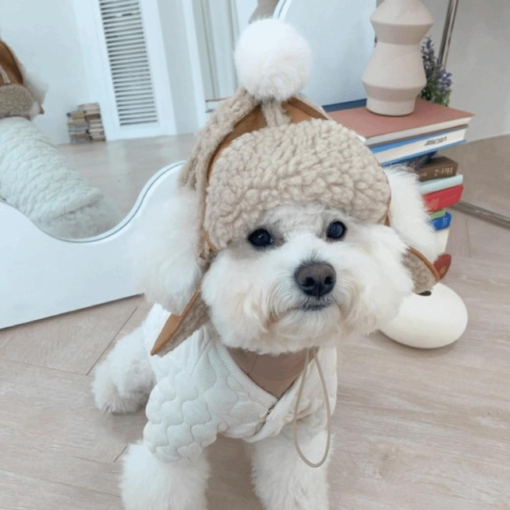 Warm Cat Flying Hat Lamb Fur Windproof Dog Cap Fashion Fluffy Dog Hat  Outdoor Activities