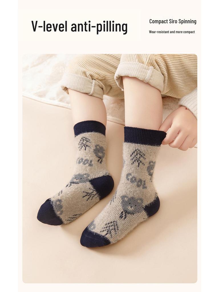Calzini Invernali Spessi in Velluto di Visone e Lana per Bambini - A Mezza Gamba Stile Etnico Retro.
