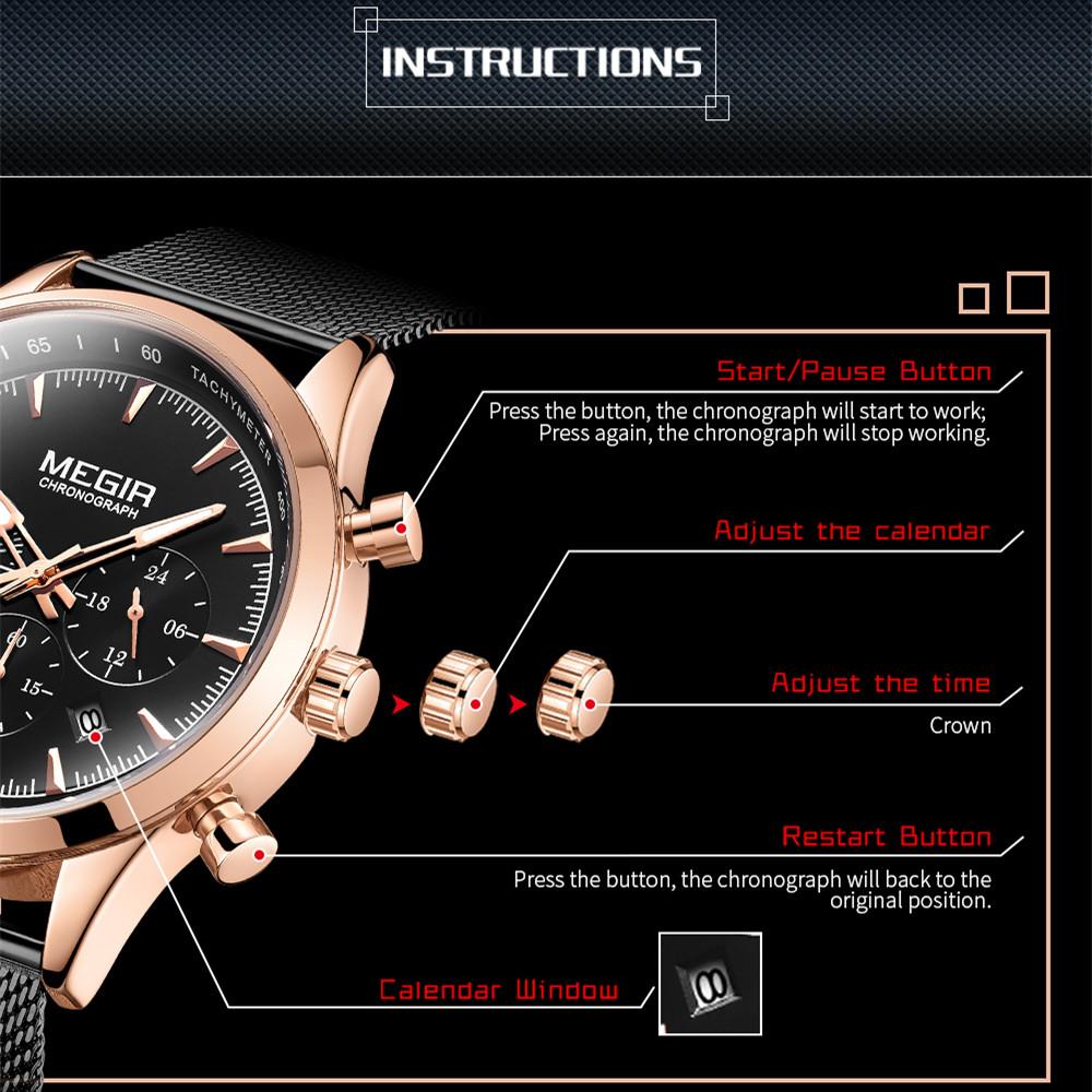 2020 neue Relogio Masculino MEGIR männer Mode Uhren Einfache Schwarz Mann Business Edelstahl Mesh Gürtel Quarzuhr Männer saat