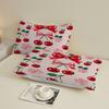 White Pink Flat Sheet 3D Printed Cartoon Fruit Floral 3pcs Fitted Sheets Sets Gifts For Students Girls Dormitory Room Decoration