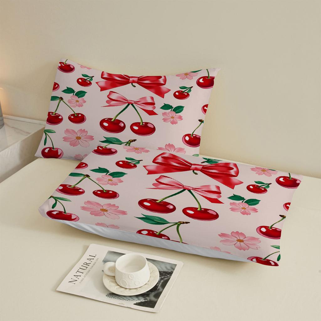White Pink Flat Sheet 3D Printed Cartoon Fruit Floral 3pcs Fitted Sheets Sets Gifts For Students Girls Dormitory Room Decoration