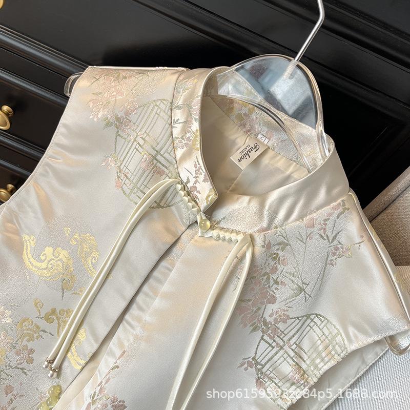 2025 Early Spring Satin Vest Women's Sleeveless Top Vest Jacquard Button Vest
