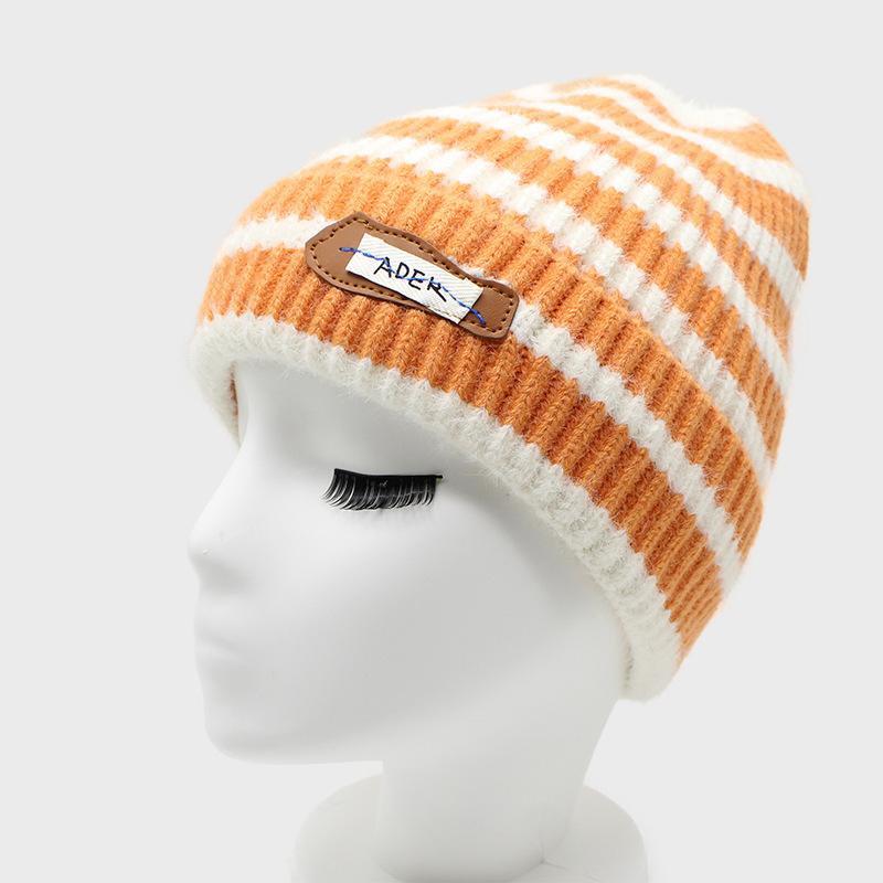 

Hat Female Striped Rabbit Hair Patch Wool Hat Thickened Warm Couple Trend Knitted Hat M（56-58cm）