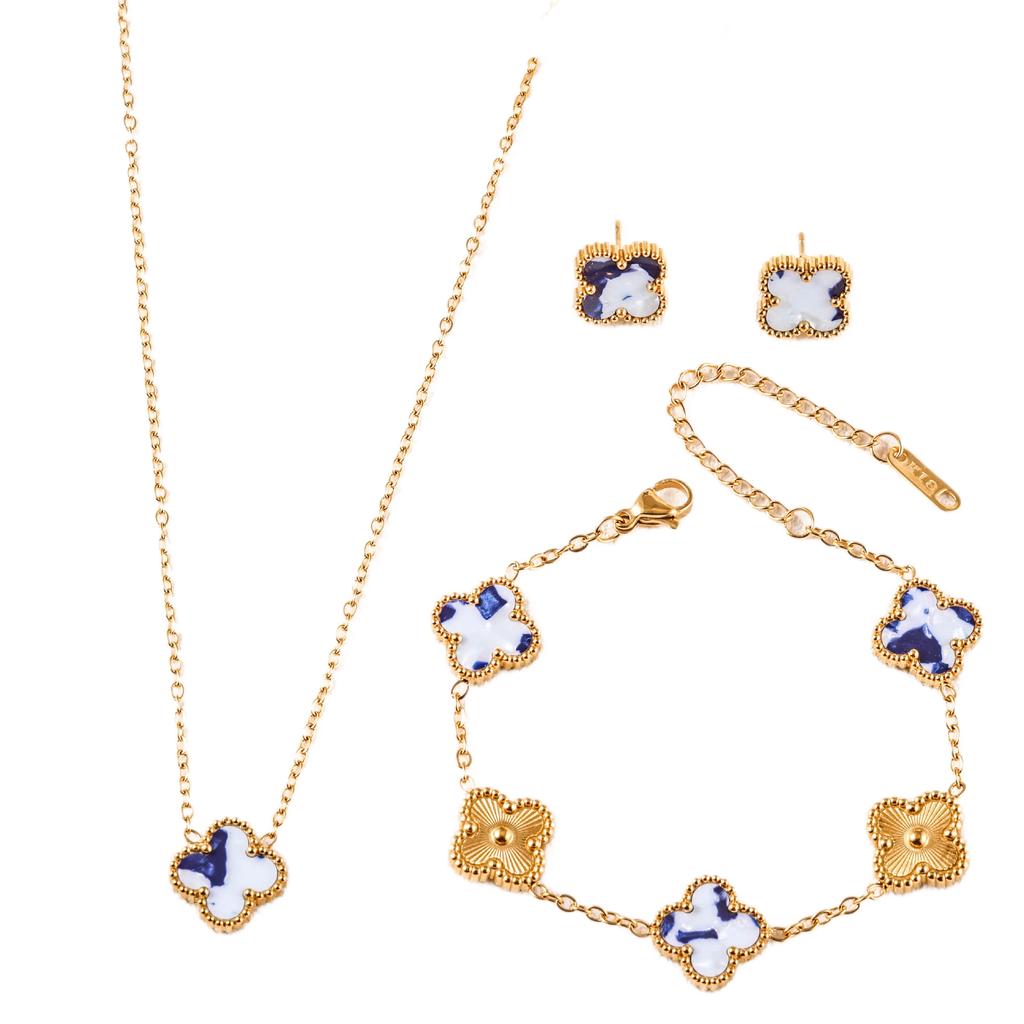 3PCS clover necklace bracelet earrings 18K gold-plated non fading light luxury fashion accessory