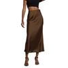 Women Midi Skirt Mid-rise A-Line Solid Color Fishtail Skirt Smooth Fabric Office Lady Skirt