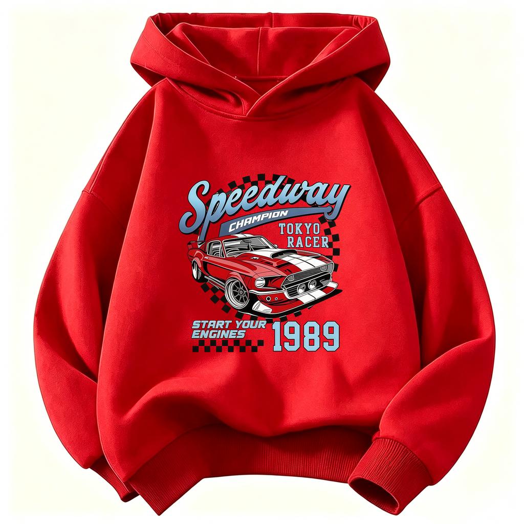 Autumn and Winter Fashion Trend - Children's Hooded Sweatshirt with Car Print - Comfortable and Soft Pullover for Boys and Girls